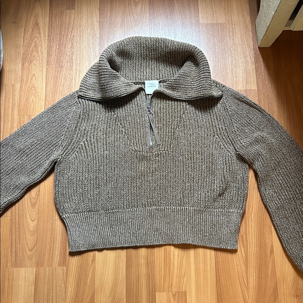 Varley Brown Ribbed Half-Zip Sweater